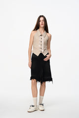 Khaki Ruffle Panel Sleeveless Top