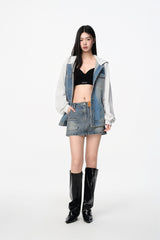 Blue Denim Panel Hoodie