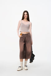 Brown Washed Denim Capris