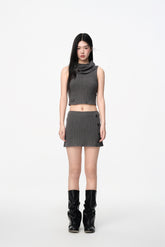 Grey Knit Button Detail Short Skirt