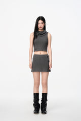 Grey Knit Button Detail Short Skirt