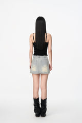 Blue Waistless Denim Gathered Mini Skirt