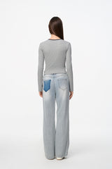 Blue Ripped Logo Straight Leg Jeans