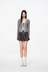 Grey Satin Pleated Mini Skirt