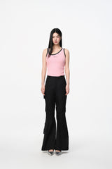 Black & Pink Logo Asymmetric Neck Tank Top