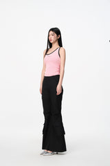 Black & Pink Logo Asymmetric Neck Tank Top