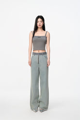 Glitter Waist Panel Half-Zip Jeans