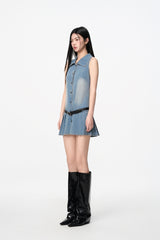 Sleeveless Pleated Denim Dress
