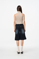 Khaki Print Sleeveless Zip-Up Top