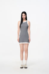 Grey & White Sleeveless Dress