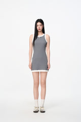 Grey & White Sleeveless Dress