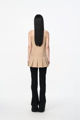 Khaki Pleated Slip Dress