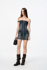 Vintage Wash Denim Bustier Dress