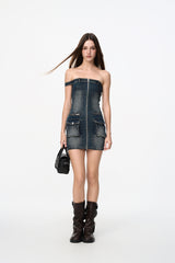 Washed Denim Pocket Crossbody Bag