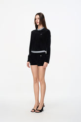 Silver Glitter Waist Black Velvet Top - Set