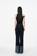 Raw Denim Panel Wide-Leg Jeans