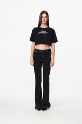 Black Crop Ombre Logo Beaded Tee