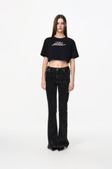 Black Crop Ombre Logo Beaded Tee
