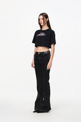 Black Crop Ombre Logo Beaded Tee