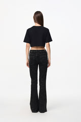 Black Crop Ombre Logo Beaded Tee