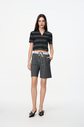 Elastic Rib Logo Drawstring Bermuda Shorts