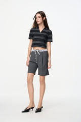 Elastic Rib Logo Drawstring Bermuda Shorts