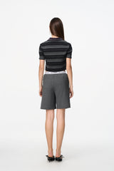 Black & Grey V-Neck Striped Polo