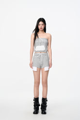 Grey & White Color Block Drawstring Bustier