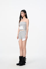 Grey & White Color Block Drawstring Bustier