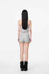 Grey & White Color Block Drawstring Bustier