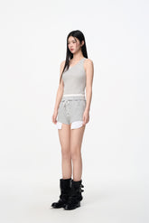 Grey Embroidered Logo Fold-Over Waist Exposed Pocket Shorts - Set