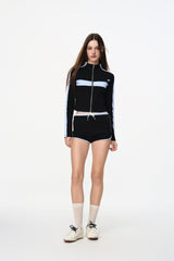 Black & Blue Color Block Zip-Up Top