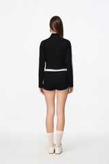 Black & Blue Color Block Zip-Up Top