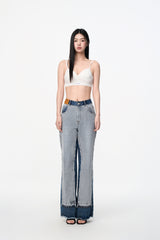 Blue Panel Raw Edge Jeans