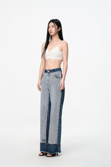 Blue Panel Raw Edge Jeans