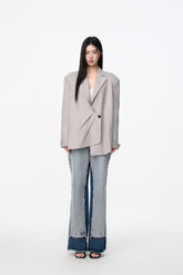 Grey Asymmetric Placket Structured Blazer