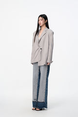 Grey Asymmetric Placket Structured Blazer