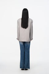 Grey Asymmetric Placket Structured Blazer