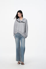 3D PU Print Logo Asymmetric Zip Hoodie