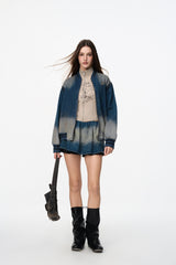 Vintage Wash Elastic Waist Denim Mini Skirt - Set