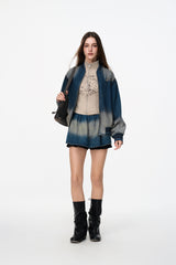 Vintage Wash Elastic Waist Denim Mini Skirt - Set