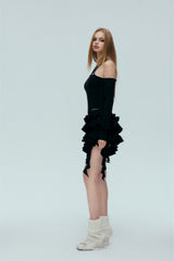 Asymmetric Tie-Detail Pleated Dress