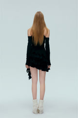 Asymmetric Tie-Detail Pleated Dress