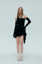Asymmetric Tie-Detail Pleated Dress