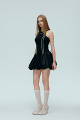 Black Striped Sleeveless Bubble Hem Dress