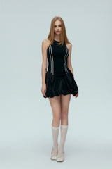 Black Striped Sleeveless Bubble Hem Dress