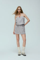 Grey Ribbed Logo Elastic Waist Sweater Slip Dress