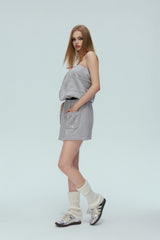 Grey Ribbed Logo Elastic Waist Sweater Slip Dress