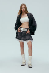 Washed Rhinestone Zip-Up Hoodie