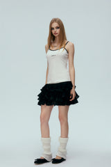 White Slip Panel Pleated Dress